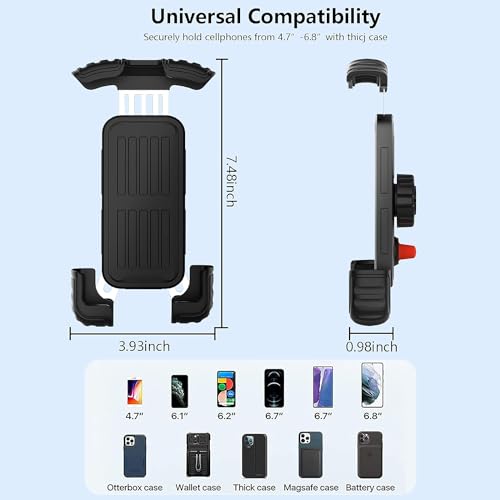 2 Packs Bike Motorcycle Phone Mount,[Ultra Metal] Bike Motorcycle Phone Holder with Security Lock, Bicycle Phone Mount with Soft Cushion & Adjustable Clip Compatible with 4.7''-6.8'' Phone - color: 2 pack