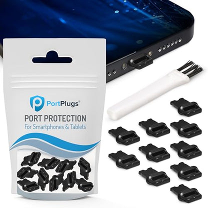 Lightning Dust Plugs 10 Pack with Easy Grip Tabs and Cleaning Brush, Black - color: Black, size: 10 Pack