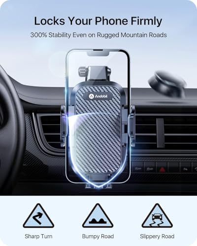 andobil Car Phone Holder, True Military-Grade 95+LBS Strongest Suction Cell Phone Mount for Car Dashboard Windshield Vent Easy Clamp Truck Cradle Stand for iPhone 18 Pro Max 17 16 15 14 13 Android - color: Black