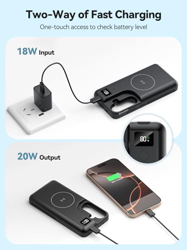 NEWDERY Battery Case for Samsung Galaxy S25 Plus 6.7",10000mAh Power Bank | Portable Charger Case Support 20W USB C Fast Charging, Qi Wireless Charging, LED Display, Data Sync, Wired Earphone - size: For Galaxy S26 Plus 6.7"