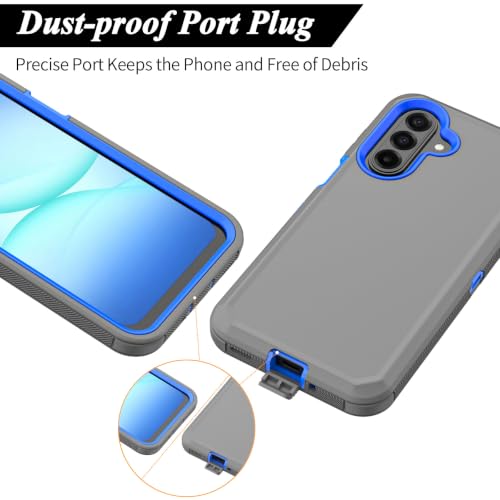 Rugged Phone Case for Samsung Galaxy A18/A17 | Belt Clip Holster & Kickstand Heavy Duty Shockproof Protective Full Body Case (Grey+Blue) - color: Grey+Blue
