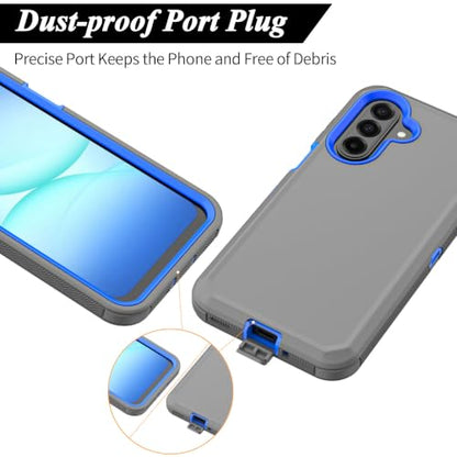 Rugged Phone Case for Samsung Galaxy A18/A17 | Belt Clip Holster & Kickstand Heavy Duty Shockproof Protective Full Body Case (Grey+Blue) - color: Grey+Blue