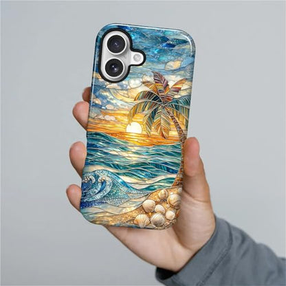 Case for iPhone 17, Dual Layer Phone Cover, Stained Glass Beach Palm | Shockproof Hybrid Phone Case, Soft TPU and Hard PC, Durable Anti-Scratch Protection - color: Stained Glass Beach Palm, size: Iphone 17
