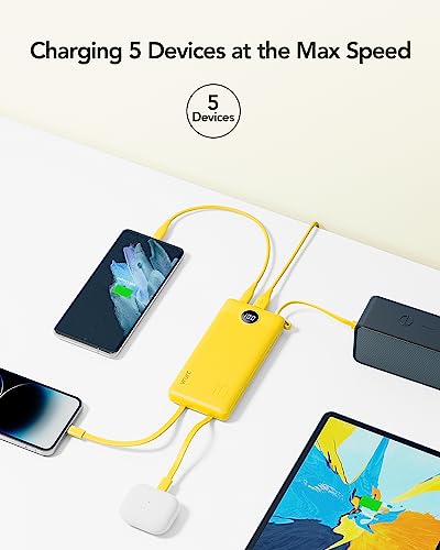 VRURC Portable Charger, Slim Power Bank Built-in 4 Cables, Travel Essential - color: Yellow