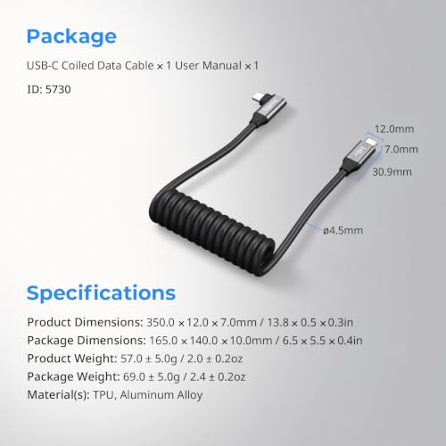 SmallRig USB C to USB C Coiled Data Cable (Straight to Angled), 240W PD 3.1 Fast Charging Cable, USB 2.0 Data Transfer, TPU Coiled Design, Aluminum Alloy Shell for iPhone, Laptops, Tablets & More-5730 - size: 1.15-4.92 ft, style: Straight to Angled Coiled