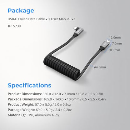 SmallRig USB C to USB C Coiled Data Cable (Straight to Angled), 240W PD 3.1 Fast Charging Cable, USB 2.0 Data Transfer, TPU Coiled Design, Aluminum Alloy Shell for iPhone, Laptops, Tablets & More-5730 - size: 1.15-4.92 ft, style: Straight to Angled Coiled