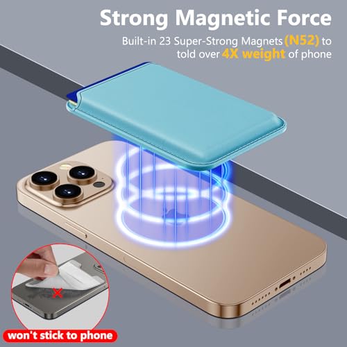 Upgraded MagSafe Wallet, Magnetic Phone Wallet 3 Cards Holder, 23 Magnets, Credit Card RFID Blocking, Slim Leather, Magnetic Wallets for iPhone 17/16/15/14/13/12 Series-Sky Blue - color: Sky Blue