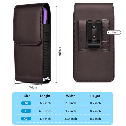 ACCKUO Leather Phone Holster with Strong Metal Belt Clip and Magnetic Closure Compatible with iPhone 16/15/14/13/12 Pro Max, Galaxy S25/S24/S23/S22 Plus & FE, L-Coffee - color: Coffee, size: Large