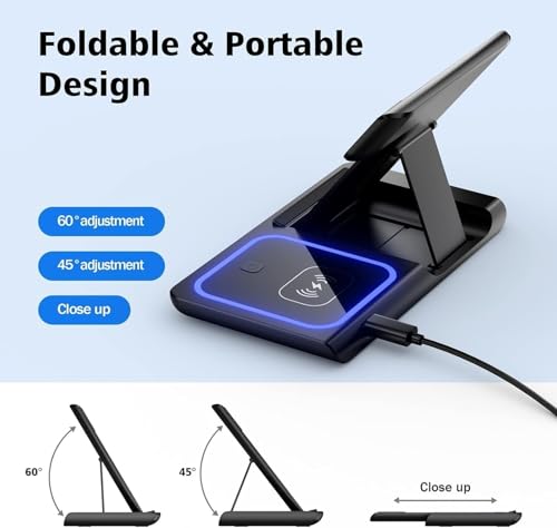 3 in 1 Wireless Charger Charging Station, Wireless Charger Stand for iPhone17 16e 16 15 14 Pro Max 13 12 11,Charging Dock for AirPods 4 3 2 Pro, Apple Watch 11/10/9/Ultra/8/SE/7/6/5/4/3
