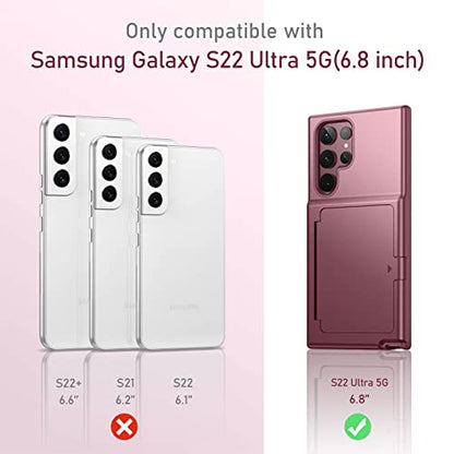 WeLoveCase for Samsung Galaxy S22 Ultra Wallet Case with Credit Card Holder & Hidden Mirror, All-Round Protection Shockproof Phone Cover Designed for Samsung Galaxy S22 Ultra, 6.8 Inch Burgundy - color: Burgundy