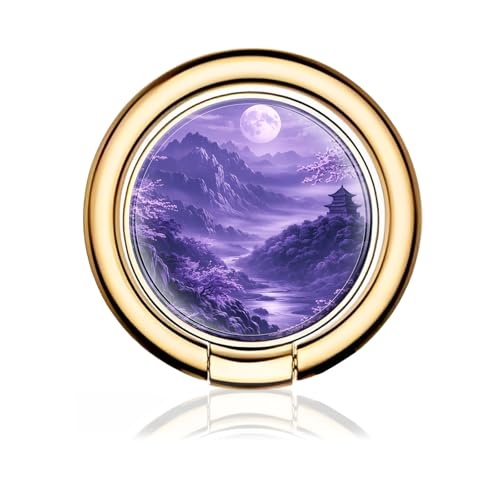Cell Phone Ring Holder, Cute Metal Phone Grip Stand Finger Ring Kickstand, Flexible 360°Rotation Phone Tablet Case Accessories Compatible with Most Phones Purple Mountain Temple - color: Purple Mountain Temple