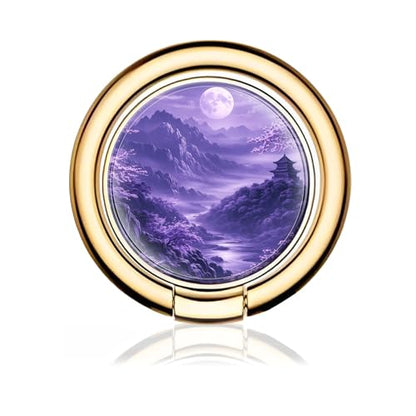 Cell Phone Ring Holder, Cute Metal Phone Grip Stand Finger Ring Kickstand, Flexible 360°Rotation Phone Tablet Case Accessories Compatible with Most Phones Purple Mountain Temple - color: Purple Mountain Temple