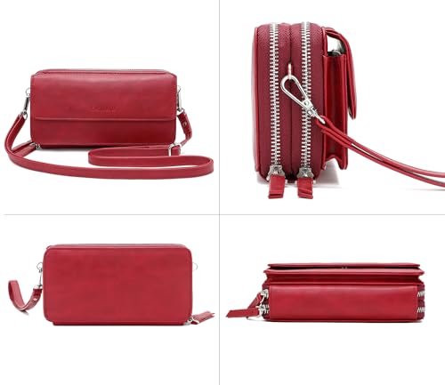RFID Crossbody Wallet Wristlet Purse with Phone Pocket For Women Vegan Leather - color: B-wine