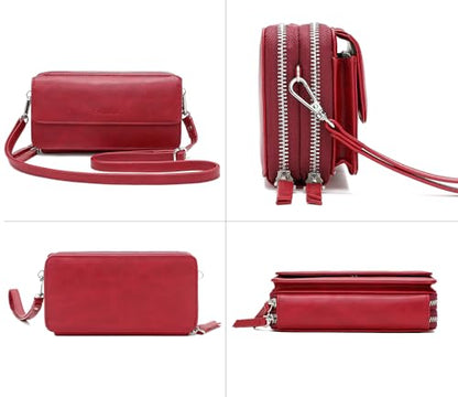 RFID Crossbody Wallet Wristlet Purse with Phone Pocket For Women Vegan Leather - color: B-wine