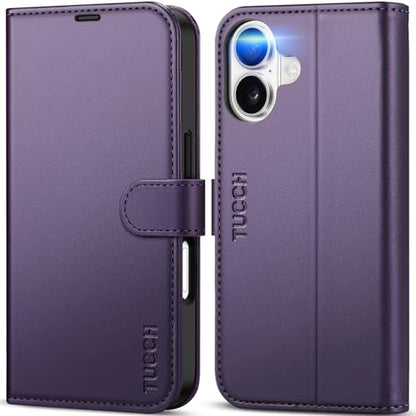 TUCCH Wallet Case for iPhone 17 (6.3") 2025, 4 Card Holders, Deep Purple | RFID Blocking, Viewing Stand, Shockproof TPU Shell, PU Leather, Magnetic Closure, Protective Folio Flip Cover - color: Deep Purple