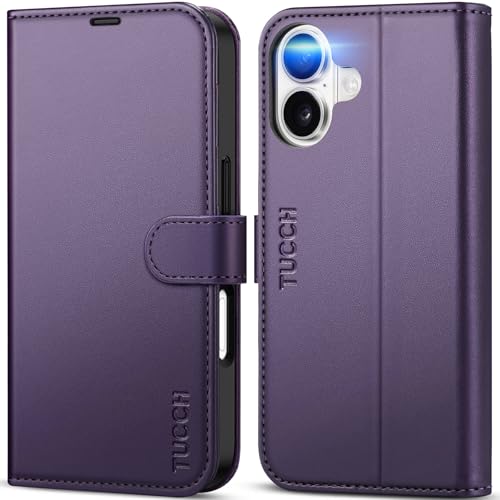 TUCCH Wallet Case for iPhone 17 (6.3") 2025, 4 Card Holders, Deep Purple | RFID Blocking, Viewing Stand, Shockproof TPU Shell, PU Leather, Magnetic Closure, Protective Folio Flip Cover - color: Deep Purple