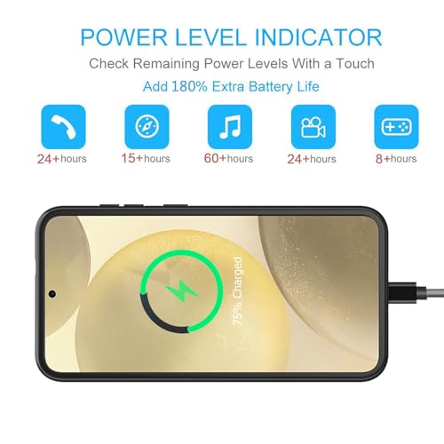 Battery Case for Galaxy S24, 10000mAh Portable Protective Wireless Charging Case Compatible with Galaxy S24 5G (6.2 inch) Rechargeable Extended Battery Pack Charger Cover with Carplay (Black) - size: Galaxy S24 -10000mAh