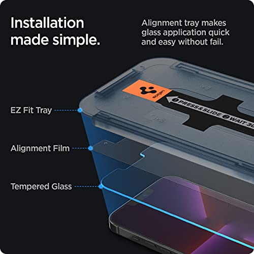 Spigen GlasTR EZ FIT Screen Protector for iPhone 14 Plus/13 Pro Max | Easy installation, 9H hardness, crystal clarity, anti-fingerprint, touch sensitivity, case friendly, screen protector - size: iPhone 14 Plus / iPhone 13 Pro Max
