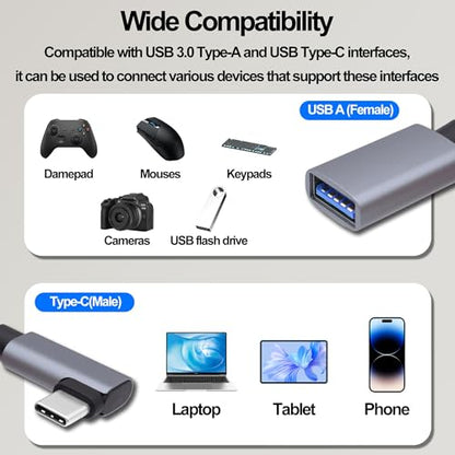 USB3.0 to Type-C OTG Adapter Cable 5GB Right Angled USB C Male to USB A Female Charge Data Transfer Connector Cable for Phone Laptop Tablet -30CM/1FT, 2 Pack (Left/Right Angle)