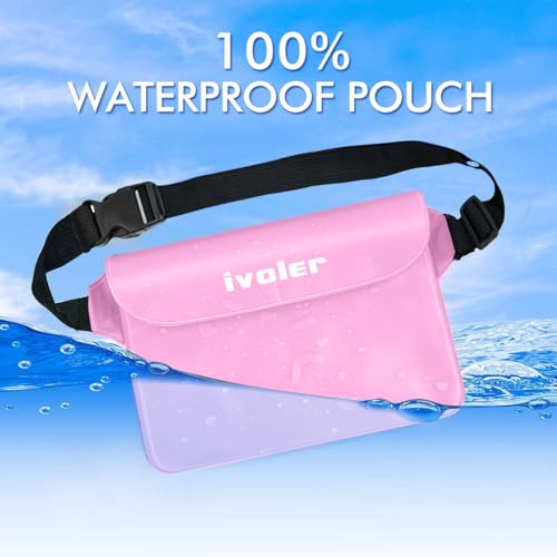 ivoler 2-Pack Waterproof Fanny Pack & Phone Pouch, Dry Bag for Passport, Phone & Wallet, Floating Waterproof Phone Case for Beach, Swimming, Kayaking, Boating, Cruise Essentials & Travel Light Pink - color: Light Pink