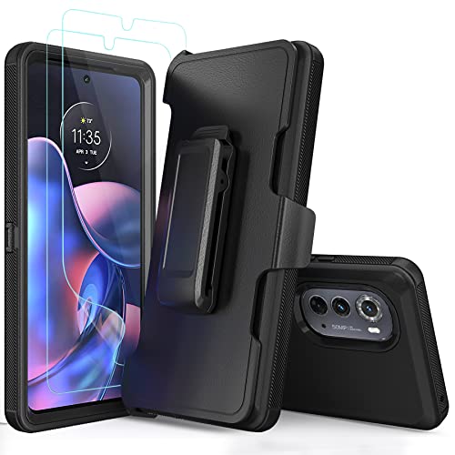 Compatible with Motorola Edge (2022) Case, with Belt Clip Holster Heavy Duty Rugged Shockproof Full Body Protection Kickstand Phone case for Motorola Edge (2022) (Black) - color: Black