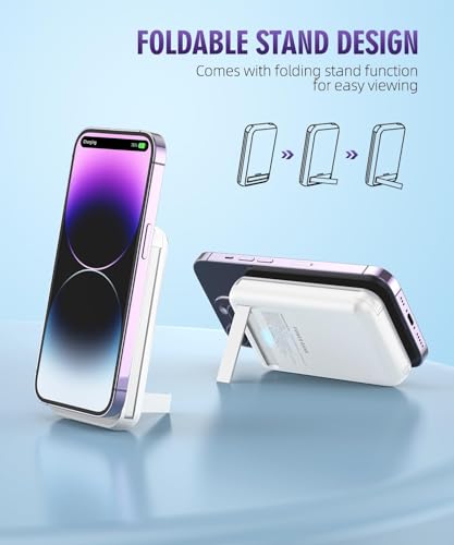for Magnetic Power Bank, 6800mAh Wireless Portable Charger with PD30W Fast Charging, Battery Pack Built-in 2 Output Cables for iPhone Series(Silver White) - color: Silver White