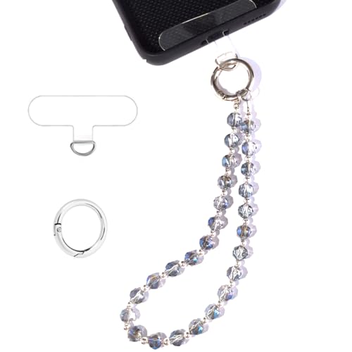Acofect Crystal Beaded Phone Wrist Strap Charm Chain Wristlet Cellphone Lanyard Bracelet Keychain with Tether Tab Hands-Free - color: Round Ab Blue