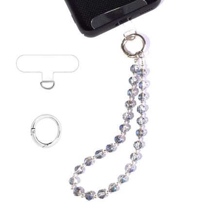 Acofect Crystal Beaded Phone Wrist Strap Charm Chain Wristlet Cellphone Lanyard Bracelet Keychain with Tether Tab Hands-Free - color: Round Ab Blue