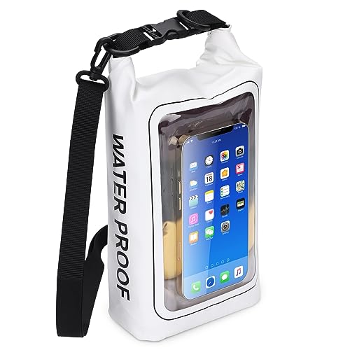 IP68 Waterproof Dry Bag, 2L - Roll Top Waterproof Pool Bag，Dry Bags for Kayaking Waterproof-w/Phone Pouch,Large Waterproof Phone Pouch,Boating & Kayak Accessories Camping (White) - color: white