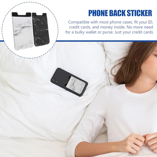 Housoutil 2pcs Double-layer Stretch Fabric Adhesive Phone Card Holder Wallets for Smartphones, Lightweight Secure Cards Pocket with White and Black Marble Patterns, Cell Phone Wallets