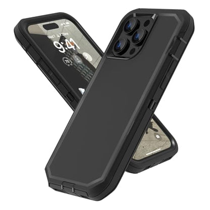Sansunto for iPhone 13 Pro Max Case and 12 Pro Max Case, Full Body Protection Heavy Duty Shockproof Military Grade 3 in 1 Silicone Rubber with Hard PC Rugged Durable Phone Cover 6.7 Inch (Black) - color: Black