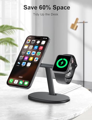 EWA 2-in-1 iPhone + Apple Watch Masafe Charger Stand, Aluminum Alloy (BLK) - color: Black