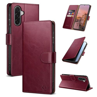 Wallet Case for Samsung Galaxy A17 5G, Wine Red | RFID-Blocking Card Holder, Kickstand, Magnetic Closure, PU Leather Folio Flip Cover, Protective Women Men Cases - color: Wine Red, size: SamsungGalaxy A17
