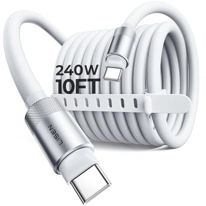 LISEN 10FT USB C Cable Fast Charging, Chubby 240W Cable USB C to USB C Fast Charging Soft Silicone USBC to USBC Parallel Cable for iPhone 17 Pro Max 16 15 Samsung S25 Ultra MacBook Pro Air iPad White - color: White, size: 10FT