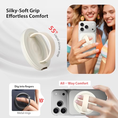Upgraded Magnetic Phone Grip&Phone Stand, Liquid Silicone Soft and Portable Phone Ring, Removable Finger Loop Ring Grip Holder for iPhone, Strong Magnetic , Compatible with MagSafe Phone Case White - color: White