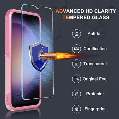 Case for Samsung Galaxy A15 5G, Full Body Heavy Duty Rugged Shockproof Protective Phone Cover with Lanyard Strap, Tempered Glass Screen Protector and Camera Lens Cover, Cute Pink | Rugged Shockproof Protective Phone Case with Lanyard Strap,Tempered Glass
