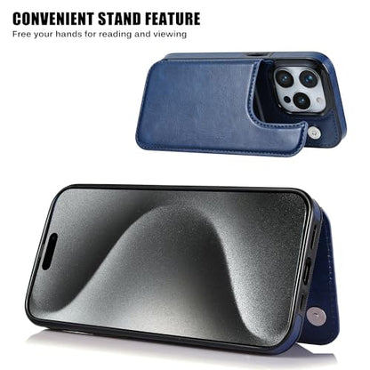 Wallet Case Compatible with iPhone 15 Pro Max(6.7"),Slim Protective case with Card Holder,Premium PU Leather Kickstand Card Slots Case with 1 Screen Protective Glass-Deep Blue - color: Deep Blue