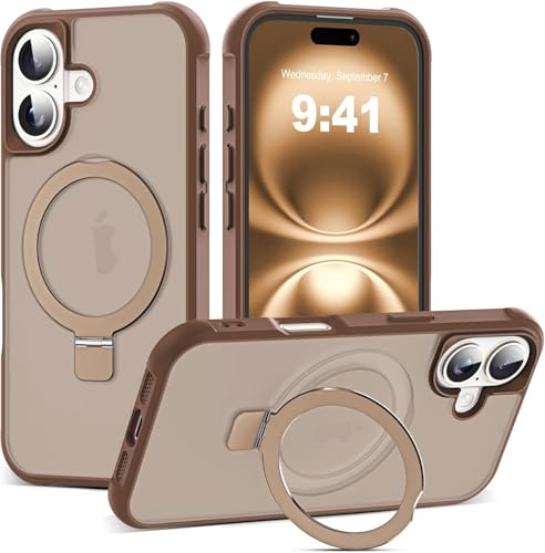 SKYLMW Compatible with iPhone 16 Case with Stand,Desert Brown | iPhone 16 Phone Case 6.1",Magnetic Ring Stand,Compatible with MagSafe,Military-Grade Protection,Great Grip Feeling - color: Desert Brown, size: Iphone 16