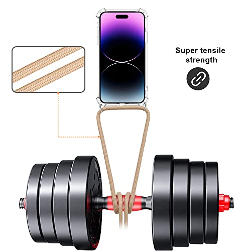 for iPhone 14 Pro Max Crossbody Case Clear Wearable Adjustable Shoulder Neck Lanyard Strap Cover Women Girls Soft Slim Protective Hanging Phone Mobile Case for iPhone 14 Pro Max - Beige - size: for iPhone 14 Pro Max