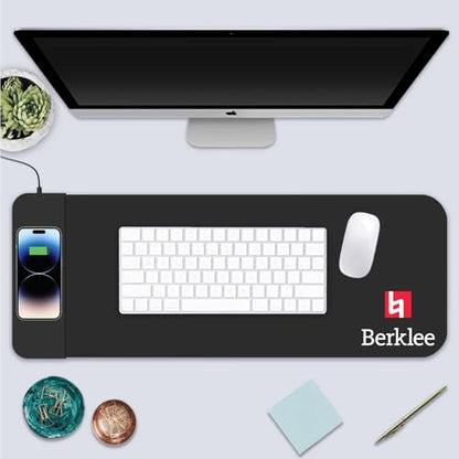 OTM Essentials Berklee College of Music Classic Wireless Charging Cloth Desk Mat, Durable Office Supplies, Non-Slip Base, Quick Charging Wireless Desk Pad, Black - size: Classic- Charging, style: Berklee College of Music