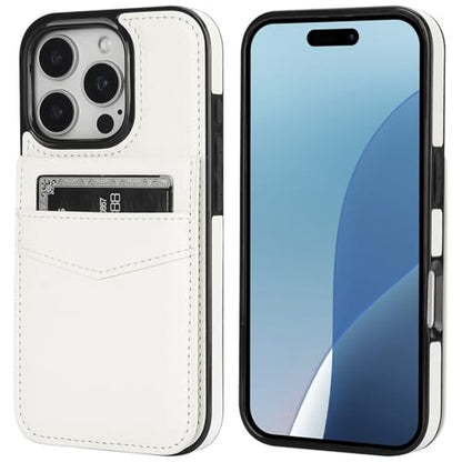 KIHUWEY for iPhone 16 Pro Wallet Case Card Holder Kickstand, White | Credit Card Slots, PU Leather, Magnetic Clasp, Flip Heavy Duty Protection Cover for Men and Women - color: White