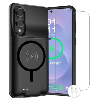 Wireless Charging Case for Galaxy S25 Edge, Upgraded 10000mAh Rechargeable Portable Charging Case Compatible with Galaxy S25 Edge (6.7 inch) with Carplay Extended Battery Pack Charger Case (Black) - size: Galaxy S25 Edge -10000mAh