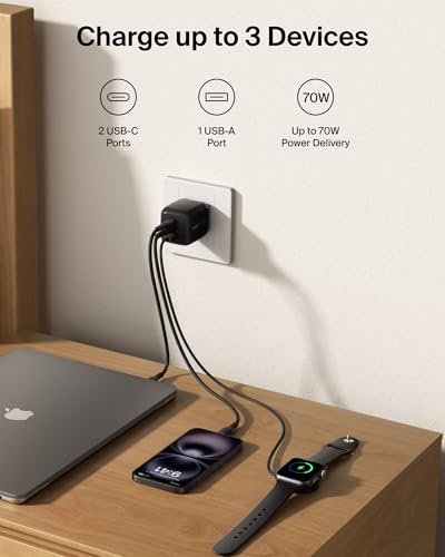 Belkin 70W 3-Port GaN USB C Charger Block, Fast Charging