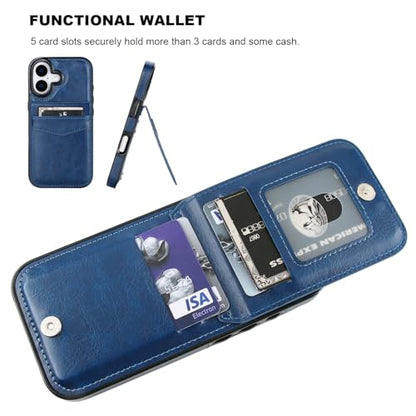 KIHUWEY for iPhone 17 Wallet Case Card Holder Kickstand, Blue | Credit Card Slots, PU Leather, Magnetic Clasp, Flip Heavy Duty Protection Cover for Men and Women - color: Blue