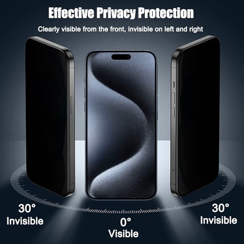 2 Pack Matte Privacy Screen Protector for iPhone 15 Pro Max with Easy Installation Frame, Smooth & Sensitive Touch, Anti-spy Anti-glare Eye Protection Tempered Glass Film 6.7 Inches