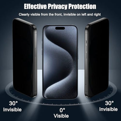 2 Pack Matte Privacy Screen Protector for iPhone 15 Pro Max with Easy Installation Frame, Smooth & Sensitive Touch, Anti-spy Anti-glare Eye Protection Tempered Glass Film 6.7 Inches