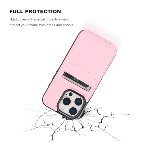 KIHUWEY for iPhone 16 Pro Wallet Case Card Holder Kickstand, Pink | Credit Card Slots, PU Leather, Magnetic Clasp, Flip Heavy Duty Protection Cover for Men and Women - color: Pink
