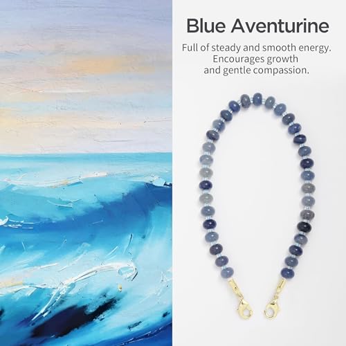 POSADINA Natural Stone Phone Charm, Beaded Healing Phone Wrist Strap, Handmade Cellphone Chain Lanyard with Tether Tab - color: Blue Aventurine