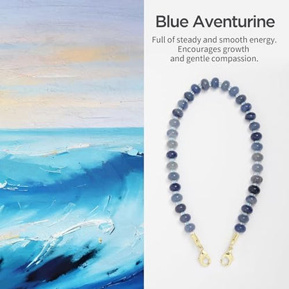 POSADINA Natural Stone Phone Charm, Beaded Healing Phone Wrist Strap, Handmade Cellphone Chain Lanyard with Tether Tab - color: Blue Aventurine