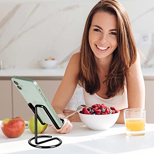 RXU Cell Phone Stand for Desk,Cute Metal Black Cell Phone Stand Holder Desk Accessories,Compatible with All Mobile Phones,iPhone,Switch,iPad
